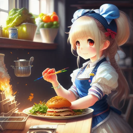 161966907-detailed painting of a cute busty anime girl inside a kitcheng making lunch_highly detailed_soft light_blue ambient light_ sharp.webp